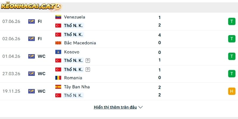 Phong độ của đội tuyển Thổ Nhĩ Kỳ